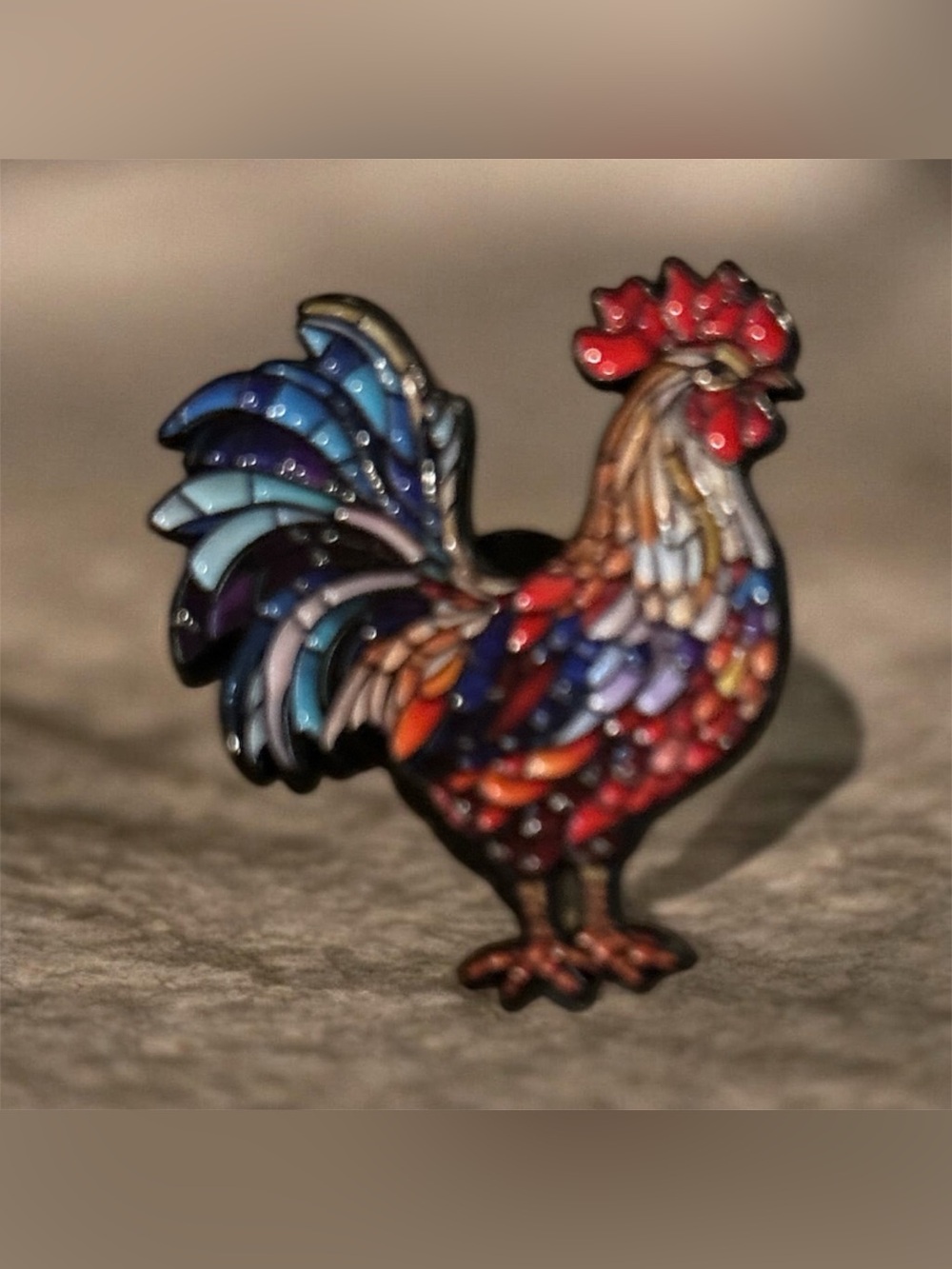 Enamel Rooster Bird Pin - Multicolor